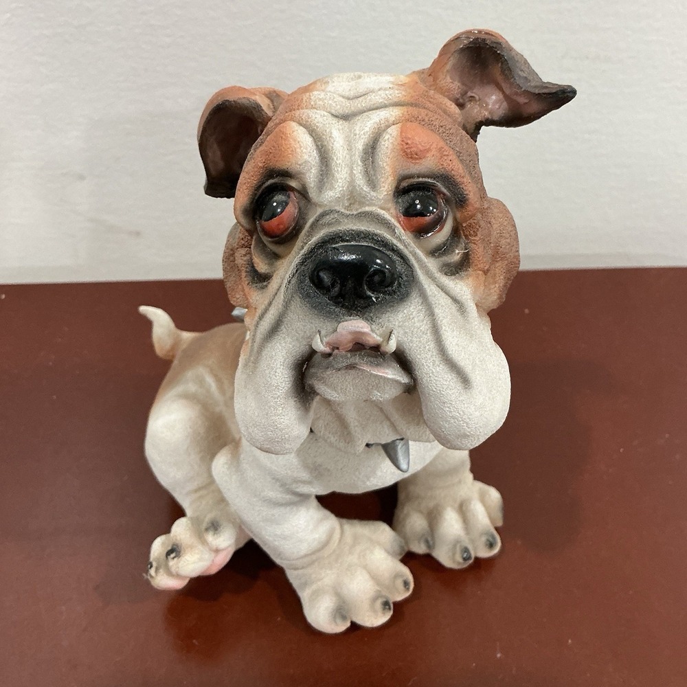 English Bulldog Resin Figurine Sculpture Puppy Dog Lifelike 7" Vintage 1980's
